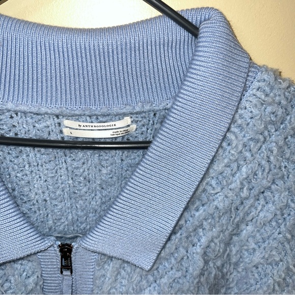 Anthropologie Baby Blue Fuzzy Zip-Up Brushed Sweater Cardigan Large - Picture 4 of 6